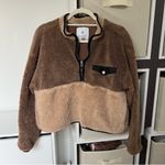 ANINE BING  Royce Pullover Sherpa Sweatshirt in Brown and Tan Photo 3