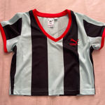 Puma  X Dua Lipa Black and Blue Striped Crop Top with Red Accents Jersey Photo 0