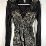 Alberto Makali Alberto Makali Animal Print Embellished Cardigan Large Gray Beaded Sequin Photo 0