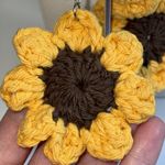 Sunflower Crochet Earrings Pierced w French Hooks Yellow & Brown Photo 3