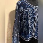 Chico's EUC Chico’s Blue and White Embroidered Sheer Bolero size large Photo 1