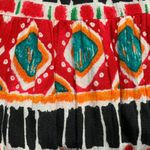 Vintage 90s Crinkle Maxi Skirt Red Teal Diamond Print Elastic Waist Tiered Black Size M Photo 7