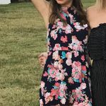 fab'rik  Navy Blue Pink Floral Halter Romper Photo 0