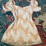 Gianni Bini Tan and Cream Fall Puff Sleeve Mini Lace Dress Photo 1
