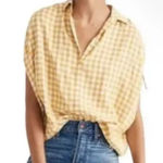 Madewell Women's Yellow Gingham Check Central Ruched Sleeve Shirt Size XS Photo 0