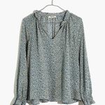 Madewell 100% Silk Poet Top Dusty Slate Blue & Cream Bitsy Floral Size Medium Photo 14