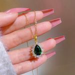 18K Gold Plated Crystal Teardrop Emerald Pendant Necklace for Women Photo 1