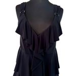 Cache  Black Layered Tiered Ruffle Metal Strap Clips Dress Stretch V Neck Photo 5
