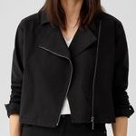 Eileen Fisher  Organic Cotton Denim Notch Collar Jacket Washed Vintage Black L Photo 0