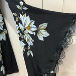 Free People  Wanderer Mini Dress Floral Bell Sleeves Lace Cutout Charcoal Small Photo 5