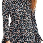 Free People  Say Hello Long Bell Sleeve Mini Dress Black Floral Small - Boho Chic Photo 2