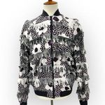 Vintage Paula Sweet Fringe Ruffle Flower Print Black White Bomber Jacket Size L Photo 0
