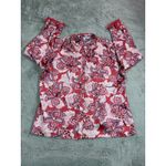 Chico's ‎ Floral Pleated Blouse Shirt Size 4 US 20 Red Pink Career Casual Light Photo 10