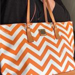Dooney & Bourke Authentic leather/canvas Orange Chevron zip top Tote Bag Photo 7