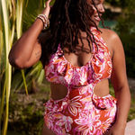 Aerie  Ruffle Halter One Piece Swimsuit L Desert Sand Photo 0