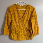 Madewell  Mustard Yellow Eyelet Faux Wrap Shirt Size Small Photo 11