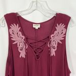 HIP Plus Size 2X Tank Top Burgundy Gauzy Lace Up Embroidered Flowy Boho 1537 Purple Photo 2