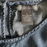 Chelsea & Theodore Chambray Embroider Flowers Ruffle Hem Short Sleeve Top Large Photo 5