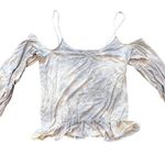 American Eagle  AEO Soft & Sexy Gray White Tie Dye Cold Shoulder Top Size Medium Photo 3