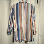 Caslon Linen Blue and Coral Striped Boyfriend Blazer XS Photo 2