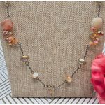 Amber Glass Chrystal Bead & Natural Stone 38" Necklace Black Chain Neutral Photo 2
