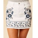 Altar'd State White Denim Blue Flower Embroidered Mini Skirt Photo 0
