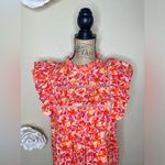 Entro NTM: Sunset Dream Mock Neck Ruffle Sleeve Babydoll Orange & Pink Top Sz M Photo 2