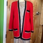 St. John By MARIE GRAY Sportswear 3-Pocket Red Blk Ecru Open Cardigan Jacket EUC M VNTG Photo 4