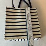 Small Striped Canvas Tote Bag snap closure beige and navy stripes Blue Photo 5