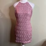 Edikted  Sparkling Pink Sequin Open Back Halter Mini Dress, size large Photo 1