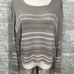 Lovestitch Gray and Brown Crew Neck Sweater with Ribbed Knit Photo 0