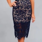 Lulus  Divine Destiny Halter High Neck Lined Lace Midi Dress Navy Blue Medium Photo 0