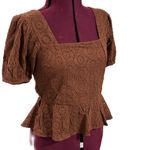 Band of Gypsies BAND OF THE FREE Palmer Eyelet Lace Walnut Brown Boho Peplum Top NWT Large Photo 3