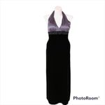 Js Boutique halter satin/velvet black/gray long dress  Size 10 Photo 0