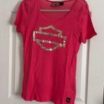 Harley Davidson  Pink Breast Cancer Awareness Silver Women’s Shirt Size Medium Photo 0