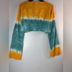 Earthbound  XL Cotton Hombre Bell Sleeve Crop Top in Teal n Yellow Photo 1