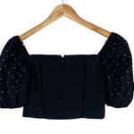 C/MEO COLLECTIVE C/MEO Crop Top Womens XS Black Rhinestone Studded Puff Sleeve Textured Coquette Photo 4