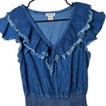 Y2K Lola P. Denim Cotton Midi Dress Womens Sz Medium Ruffle Boho Prairie Western Blue Photo 4