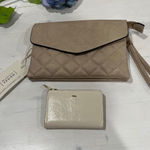 MNG Wallet and Vegan Leather Quilted clutch Wristlet Beige Tan Photo 0