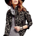 Free People  Follow the Flock Velvet Flocked Black / Tan Moto Jacket Size 2 Photo 0