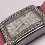 Working Women’s CANNES Pink Leather Band Rhinestone Silver Tone Bezel Watch Photo 6