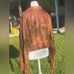 Fashion to figure  Faux Leather Pleather Fringed Jacket Size 2 Brown Pleather Photo 3