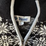 Meister Nordic Fair Isle Snowflake Wool Blend Quarter Zip Sweater Ski Base Layer Black Size L Photo 1