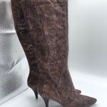 Nine West NWPickwick Womens 6M Brown Snake Print Knee High Stiletto Boots Career Photo 0