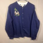 Studio Works Women’s Cardigan Large Blue Embroidered Deer Woodland Button Front Photo 0