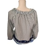J.Crew  white with blue ribbon block print tie-front ruffle top S Photo 5