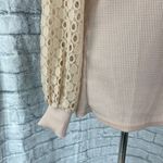 Miholl Women M mock neck waffle texture lace sleeve blouse w/zipper back closure Tan Size M Photo 3