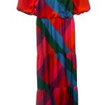 Skies Are Blue Bold Colorful Tiered Maxi Dress Puff Sleeve faux wrap size XS Photo 0