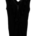 Theory  Black Ruffled Bodycon Mini Dress S Zip Front Jersey Knit Stretch LBD Photo 0