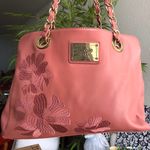 Nicole Miller Rose pink pink and gold tote shoulder hand bag with embroidered flowers chain detail strap Measurement in pics Photo 0